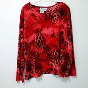 Lorizia red animal print sequin long sleeve top